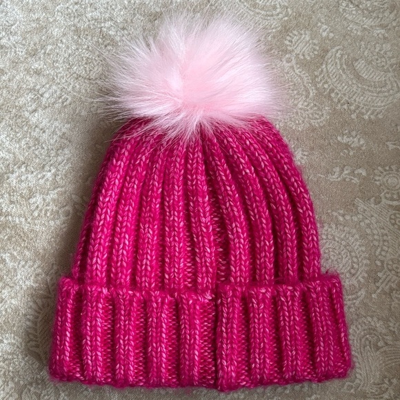 Brand New Nordstrom Hot Pink Ribbed Cuffed Knitted Beanie Hat w/ Light Pink Pom main image 8